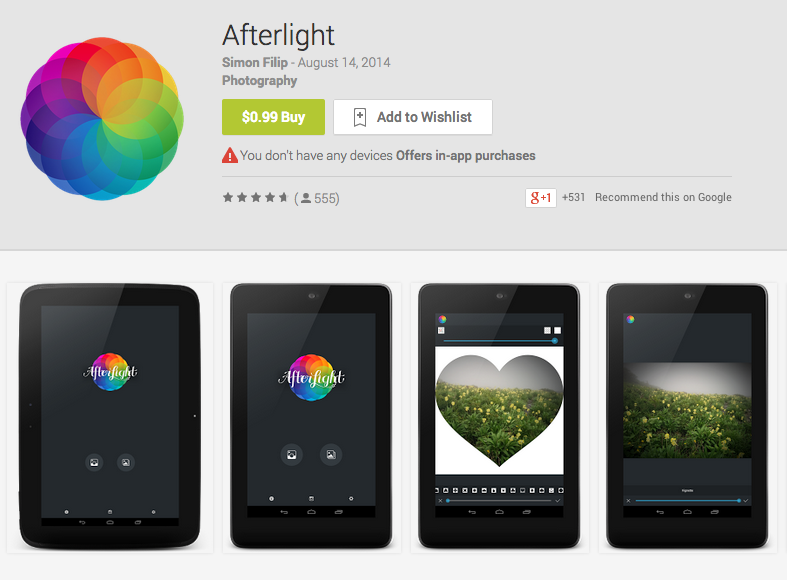 Afterlight հավելված Android-ի անվճար ներբեռնում